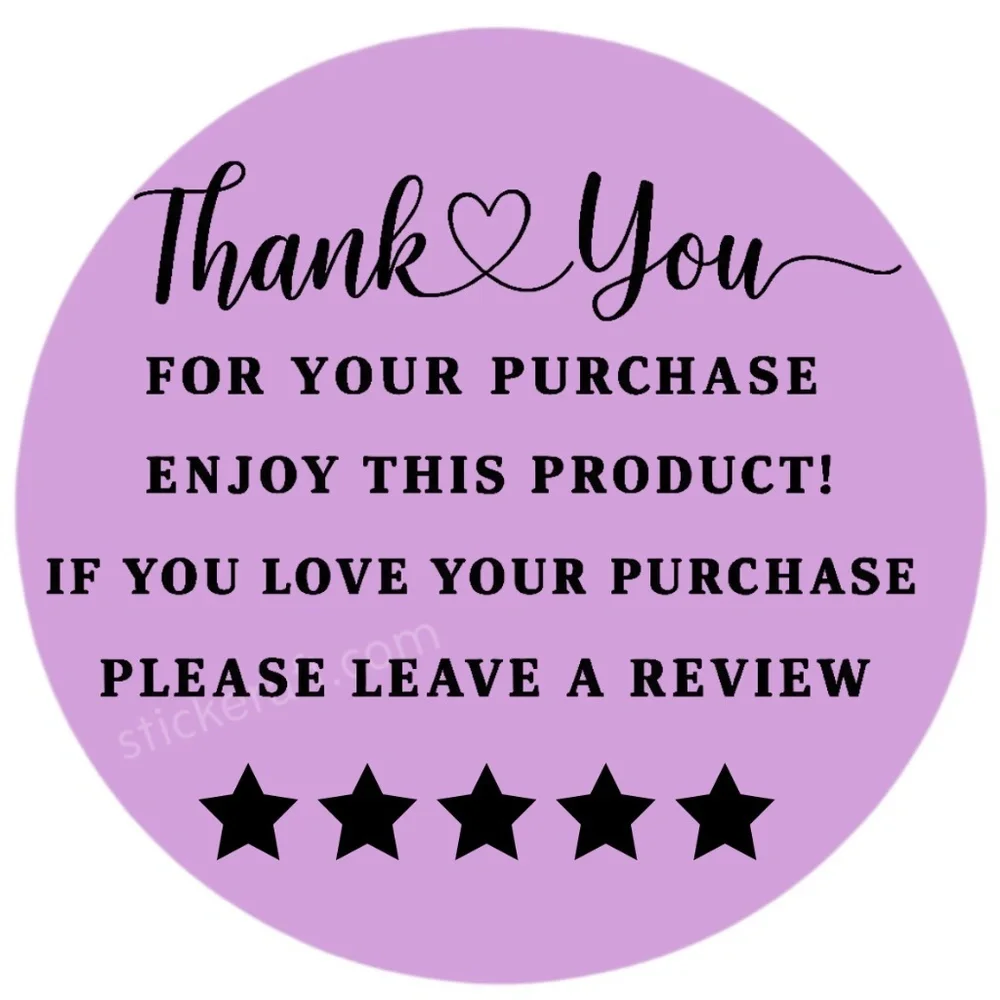 Thank You for Purchase Stickers – 2 Inch, 5 Star Review Labels – 100 PCS NEW